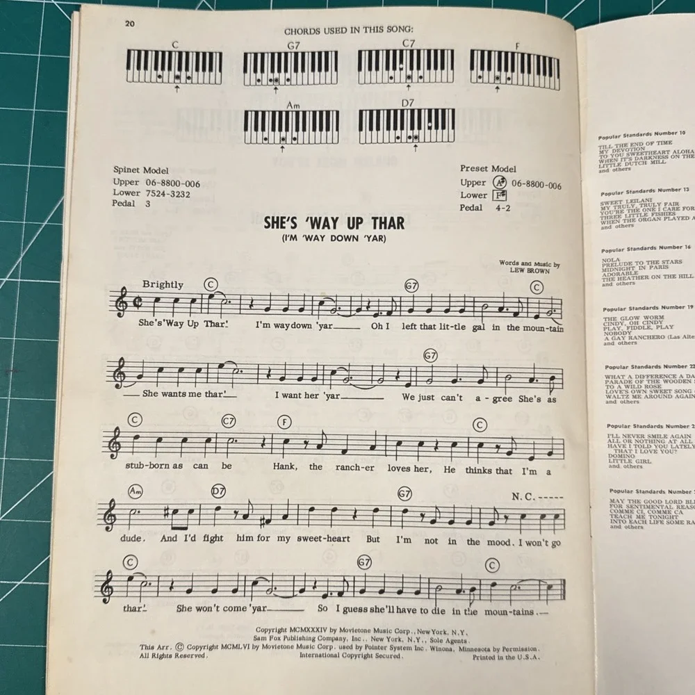 Pop Standards for the Pointer System 17 for Hammond Organ 18‎ Songs Music VTG